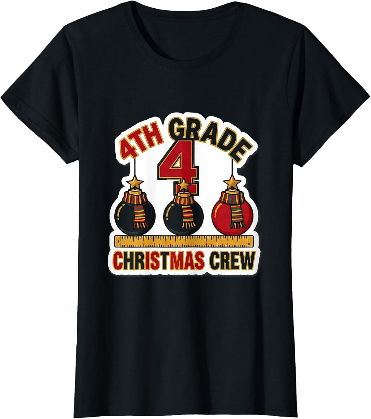 4th Grade Christmas Crew Teacher Humor Classroom Xmas T-Shirt - Black