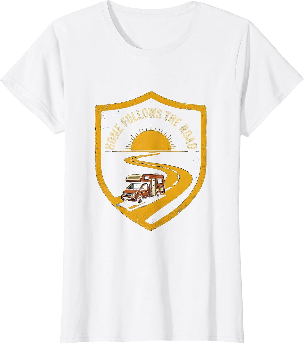 Home Follows The Road Retro Van Life Emblem T-Shirt - White