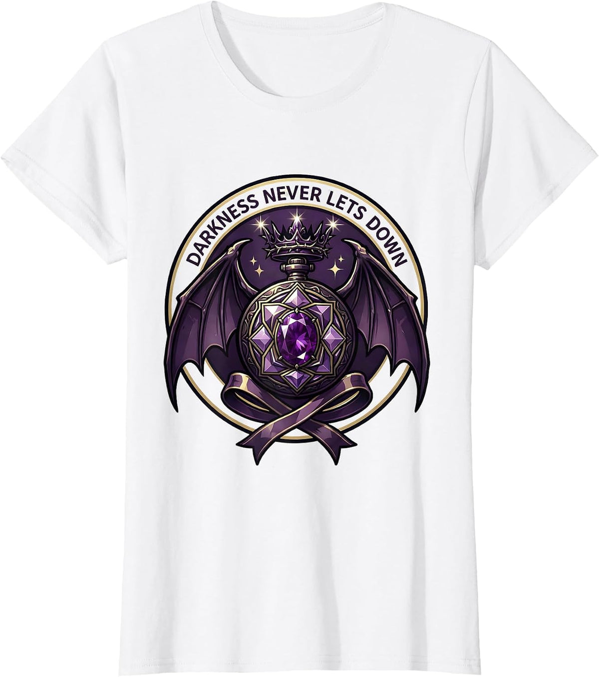 Darkness Never Lets Down Gothic Design T-Shirt - White