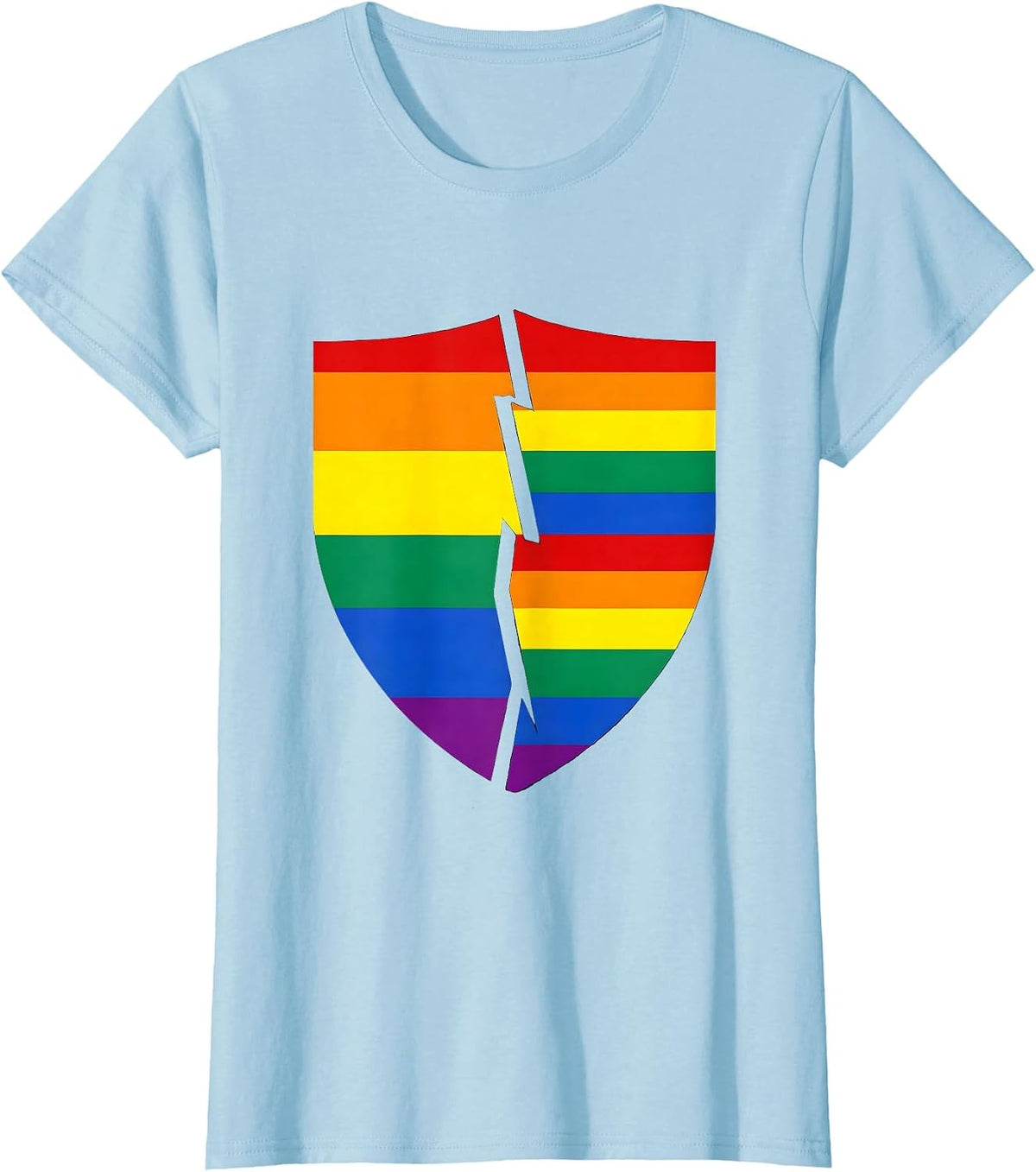 Geometric Shield Pride Flag Stripes Illustration T-Shirt - Baby Blue