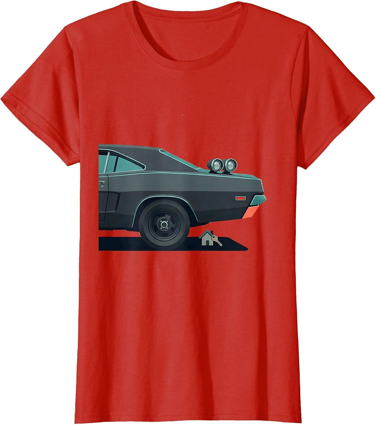 Oversized 1960s Muscle Car Midcentury Modern Car Guy T-Shirt - Red