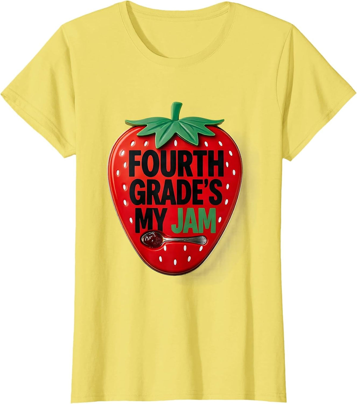 Fourth Grade's My Jam Strawberry Back To School Teacher Kid T-Shirt - Lemon Yellow