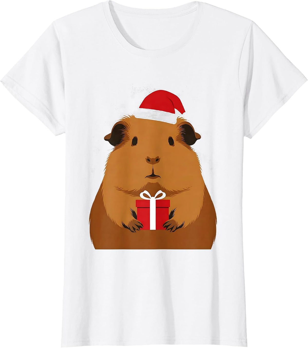 Women's Guinea Pig Santa Hat Minimalist Christmas Pet Lover T-Shirt - White