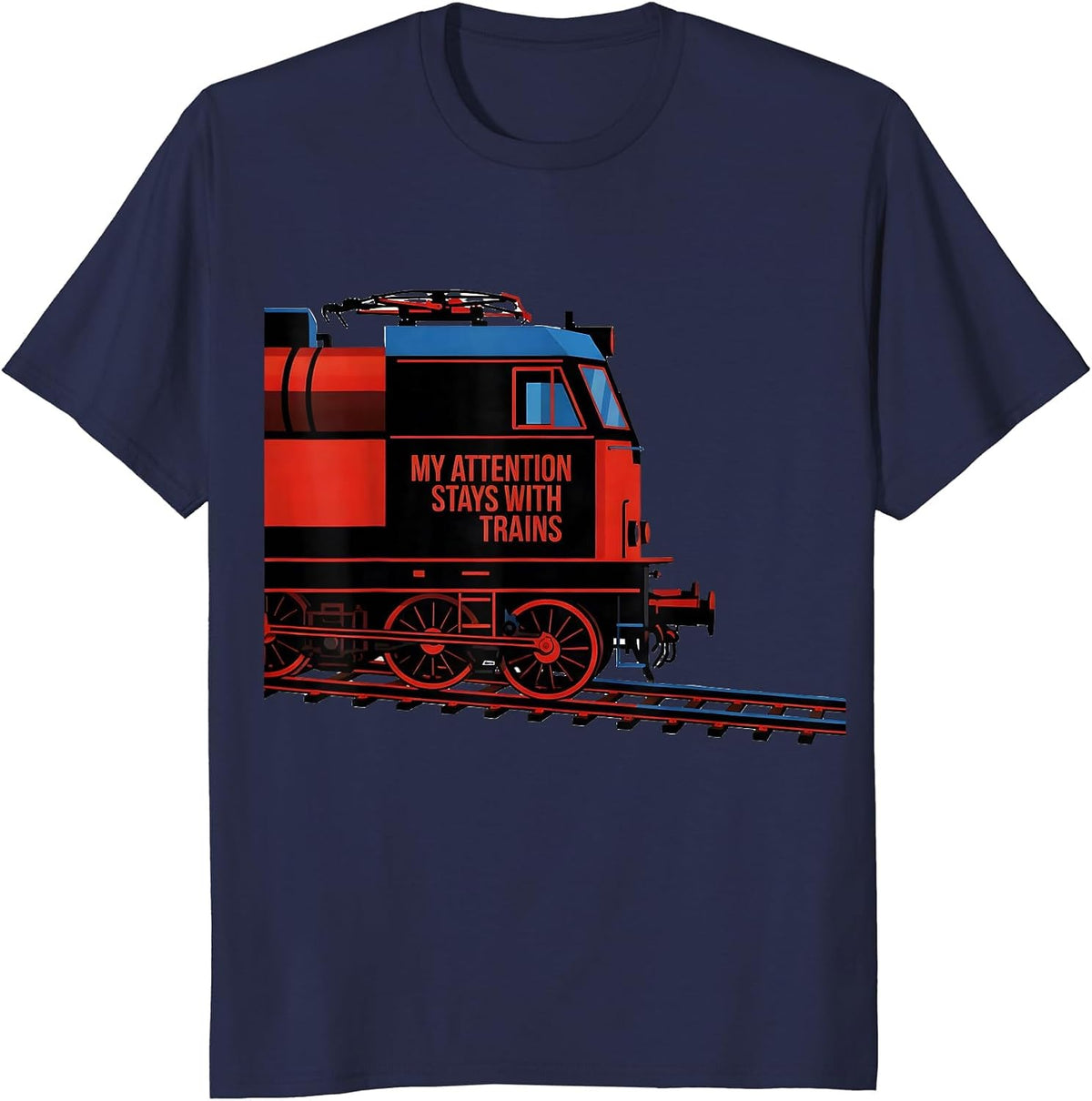 Men's My Attention Stays With Trains Bauhaus Modernist Train T-Shirt - Navy Blue