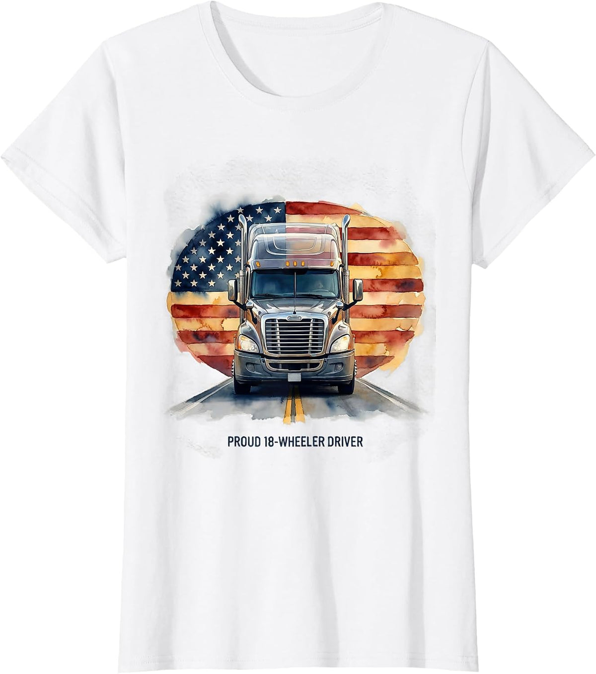 Women's Proud 18-Wheeler Driver Patriotic American Flag Semi Truck T-Shirt - White