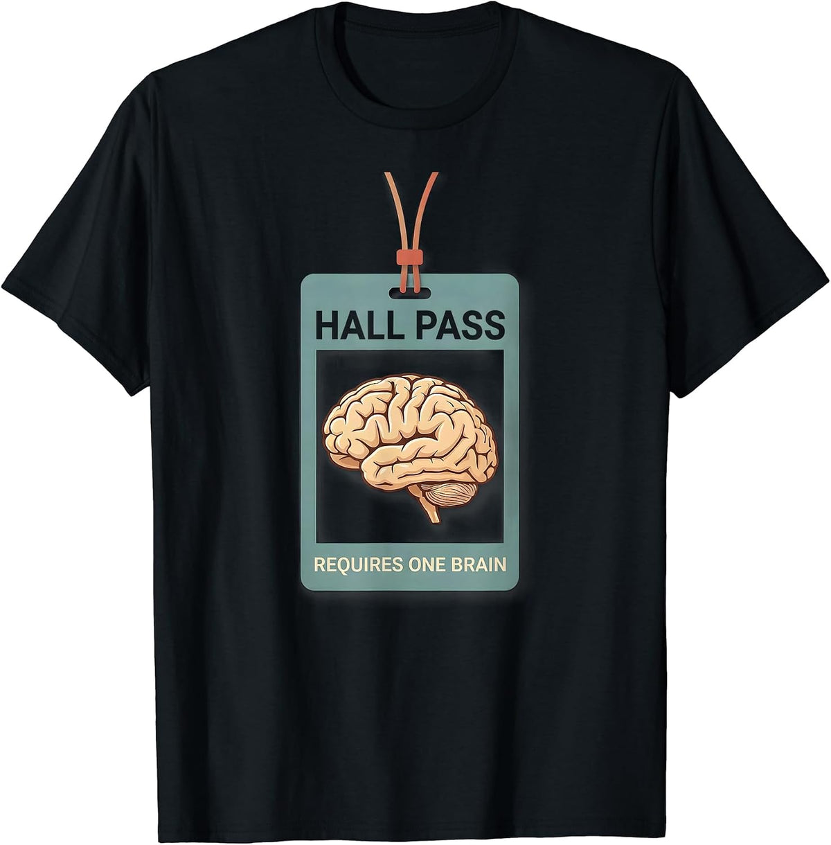 Men's Hall Pass Requires One Brain Funny Teacher Halloween Zombie T-Shirt - Black