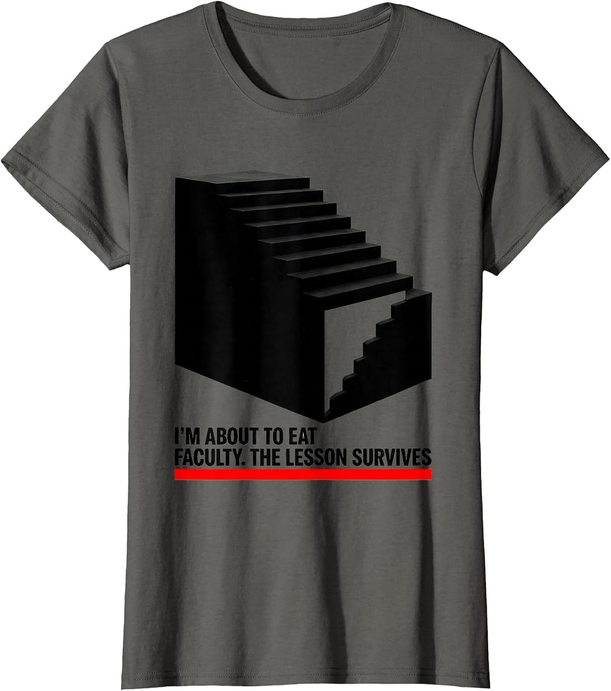 Women's I'M ABOUT TO EAT, FACULTY. THE LESSON SURVIVES Funny Teacher T-Shirt - Asphalt Grey