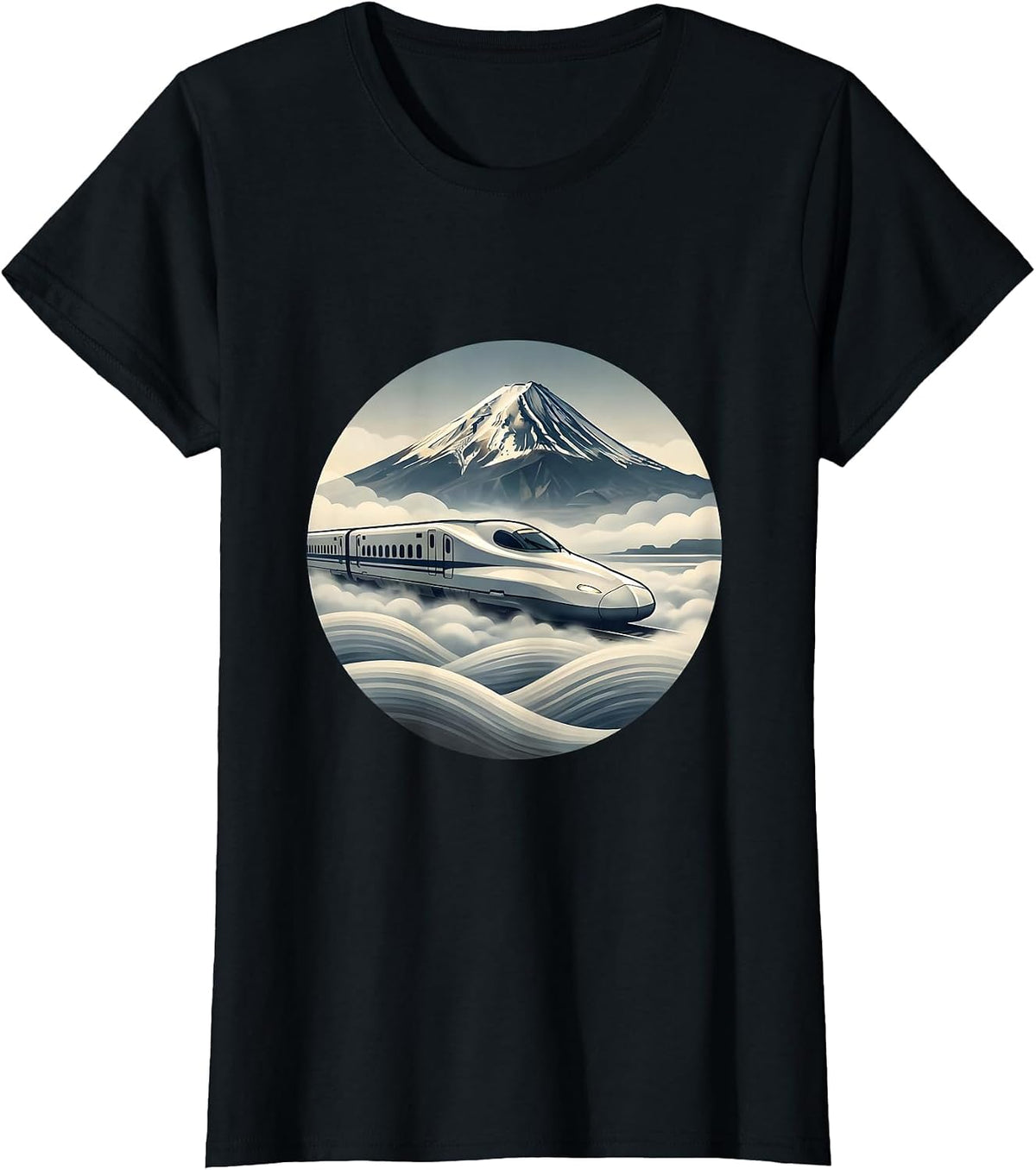 Shinkansen Bullet Train Through the Fog T-Shirt - Black