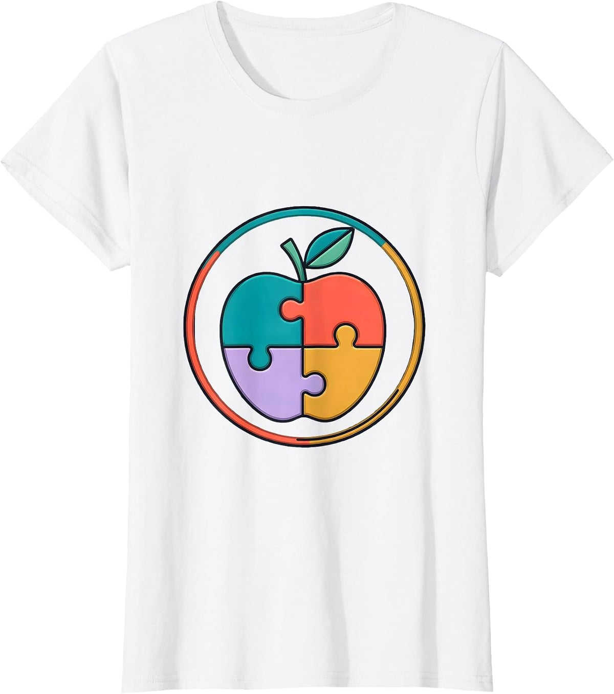 Paraprofessional Puzzle Apple Graphic Design T-Shirt - White