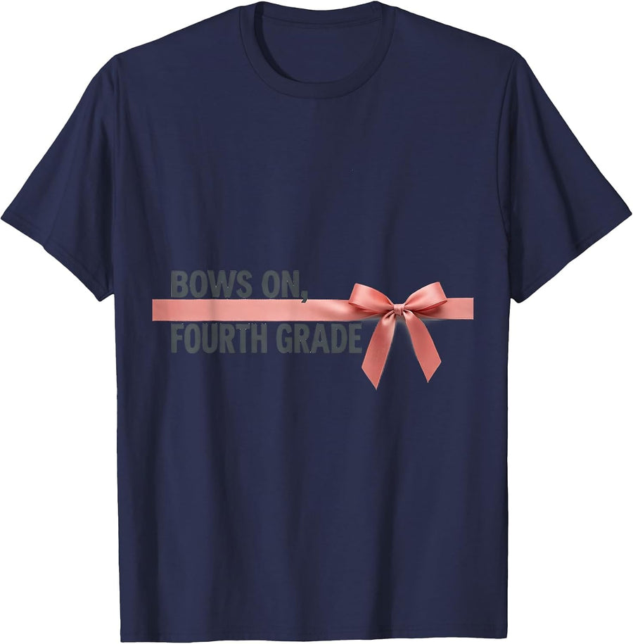 Bows On Fourth Grade Coquette Bow Back to School Fourth T-Shirt - Navy Blue