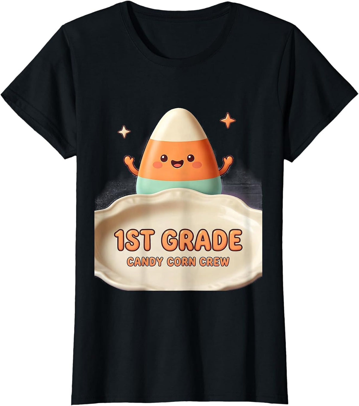Women's 1st Grade Candy Corn Crew Cute Kawaii Halloween Teacher T-Shirt - Black