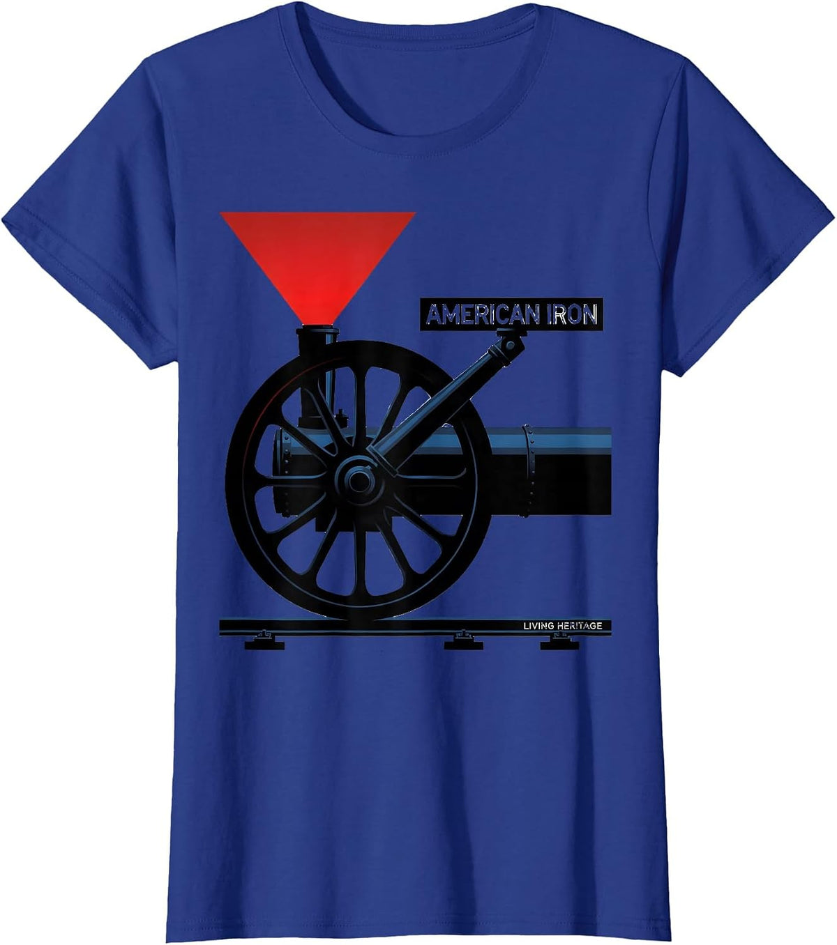 Women's American Iron Living Heritage Bauhaus Modernist Train T-Shirt - Royal Blue