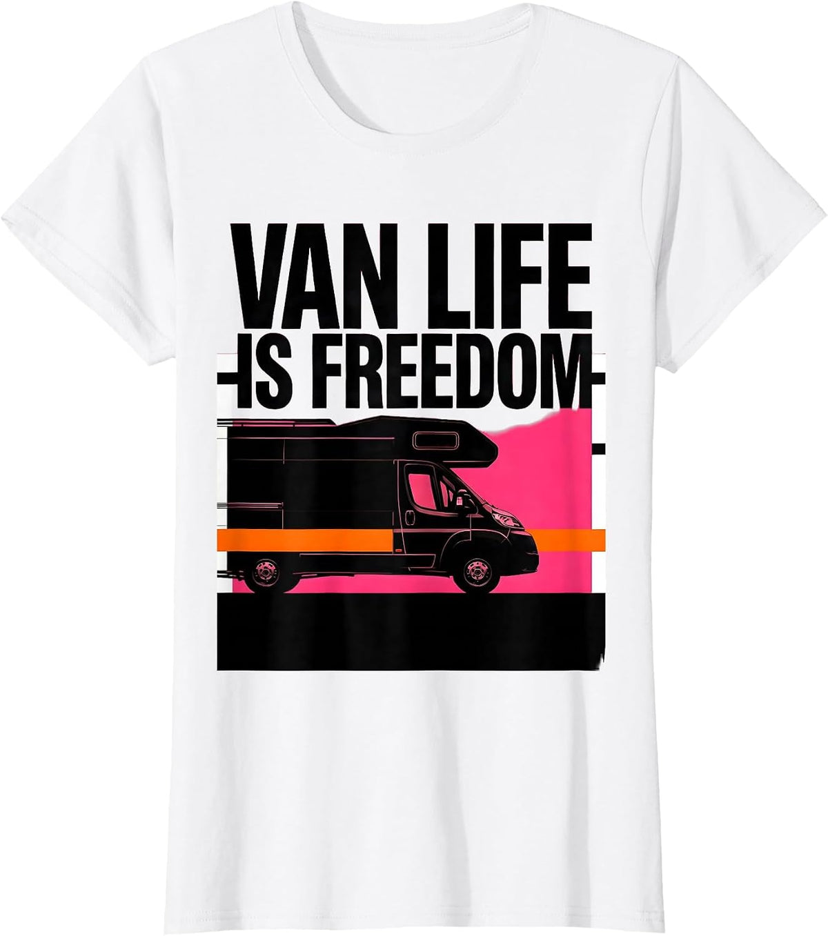 Women's Van Life Is Freedom Brutalist Van Dwellers Nomad Retro T-Shirt - White