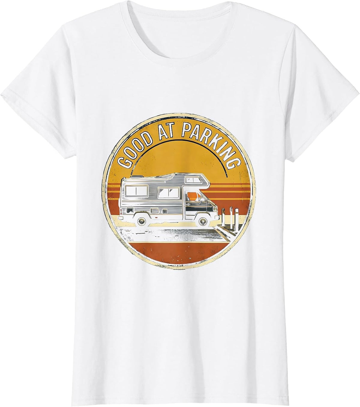 Good At Parking Vintage Van Life Nomads Retro Camper Badge T-Shirt - White
