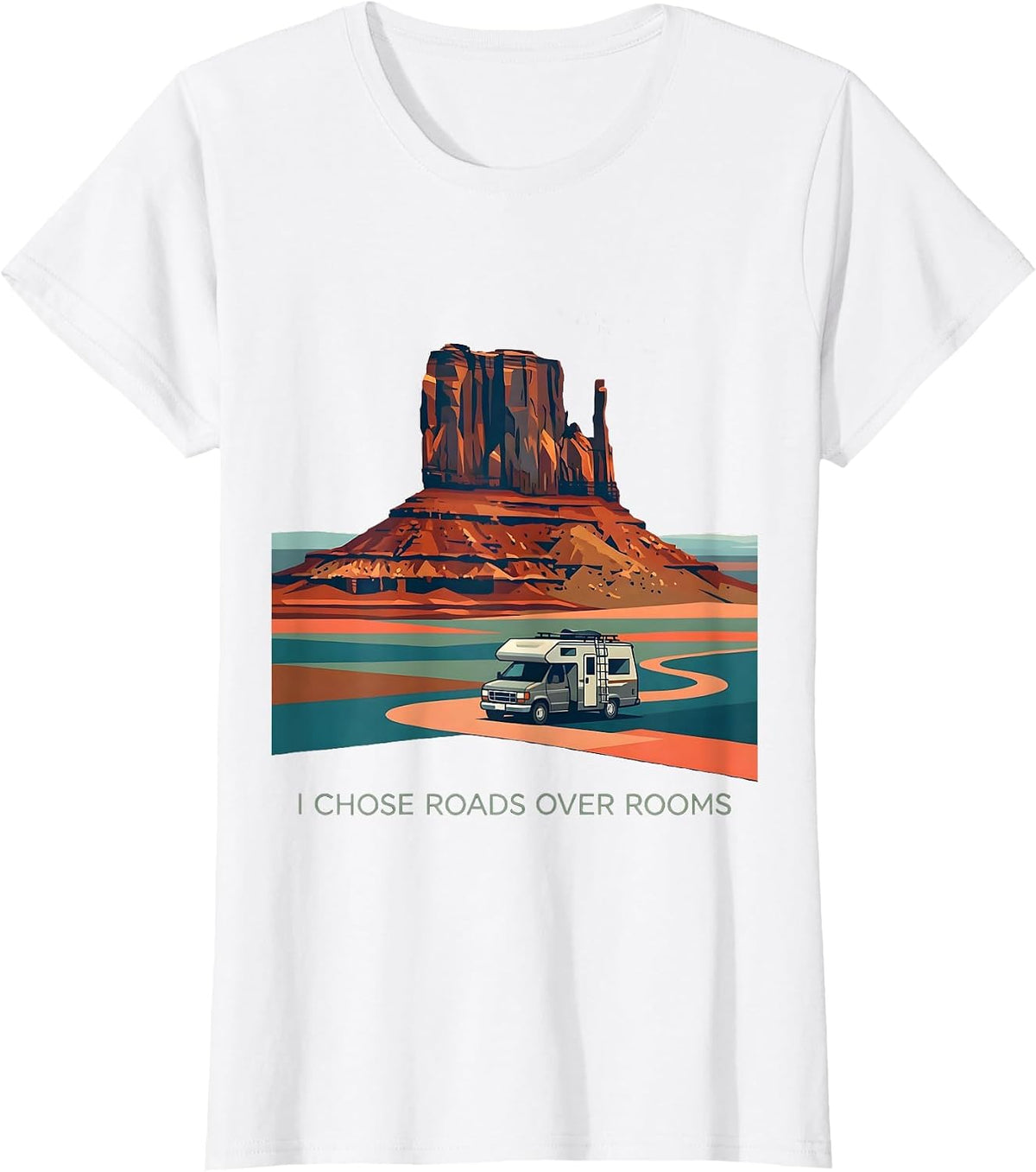 Women's I Chose Roads Over Rooms Van Life Nomad Road Trip T-Shirt - White