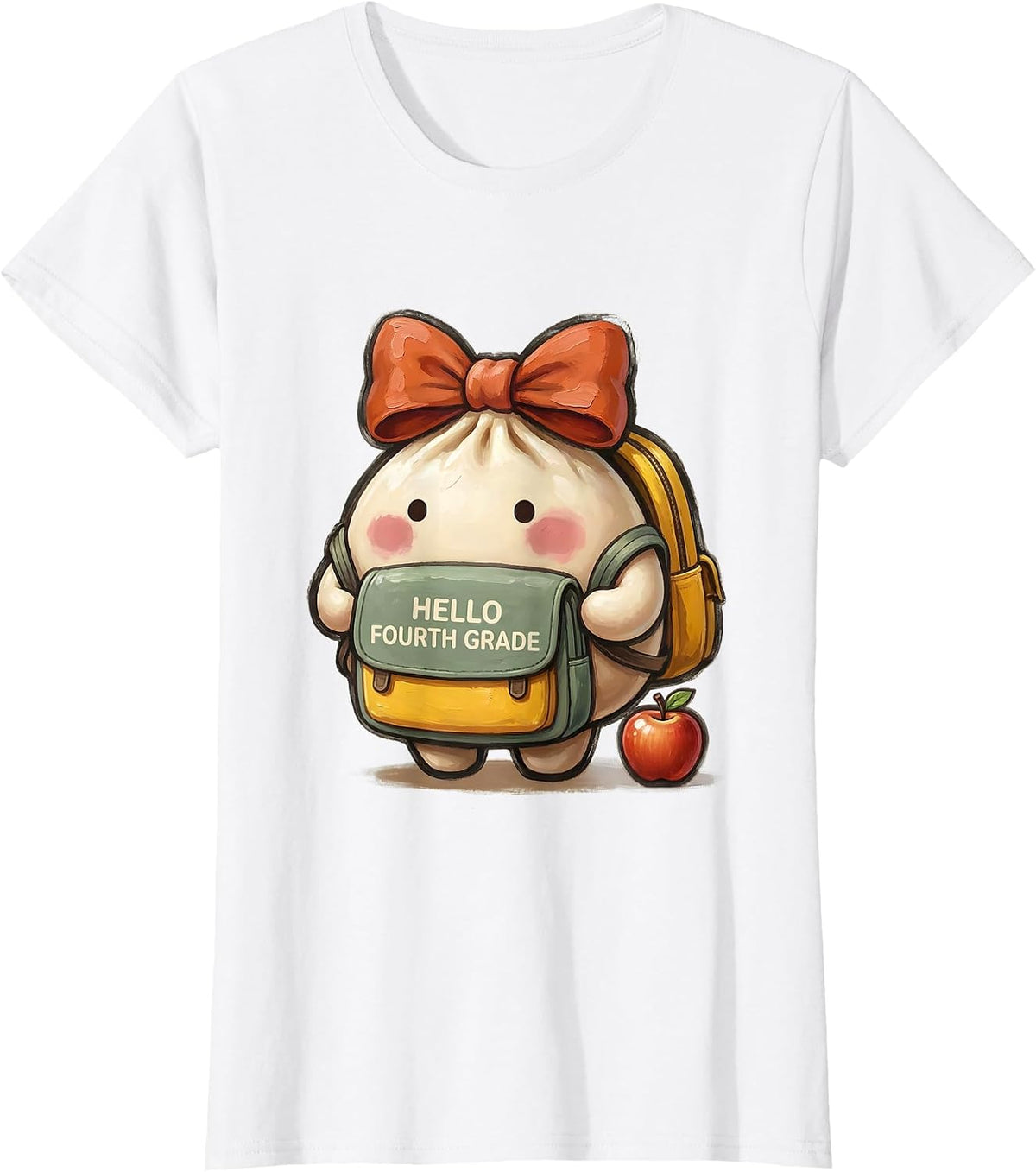 Women's Hello Fourth Grade Cute Dumpling Back to School Girl Teacher T-Shirt - White