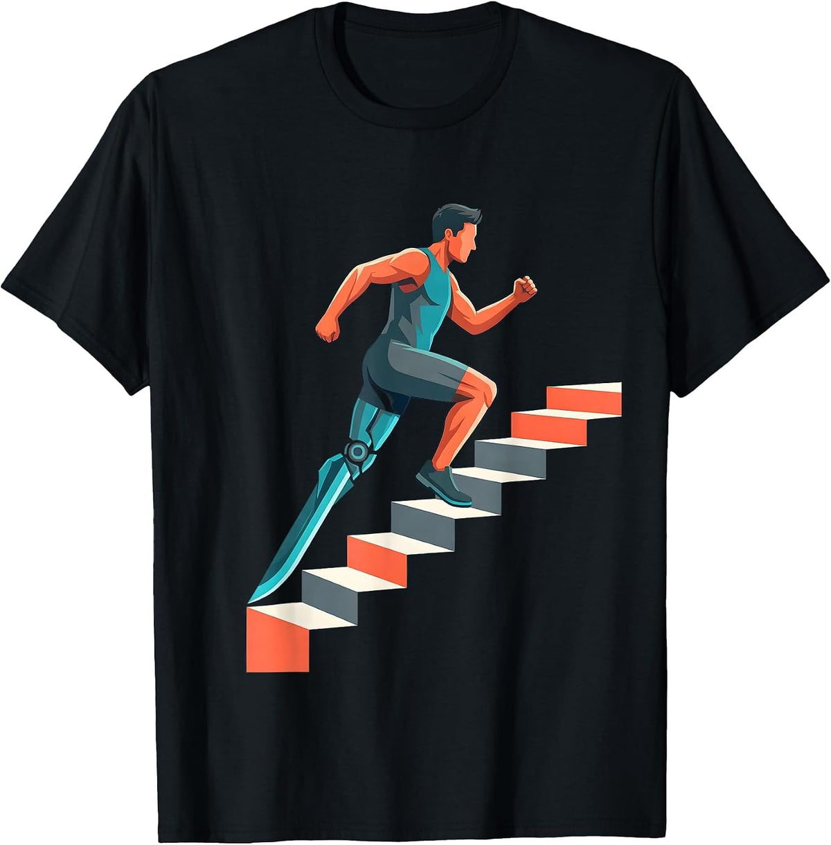 Men's Prosthetic Leg Stair Climb Physical Therapy Art T-Shirt - Black