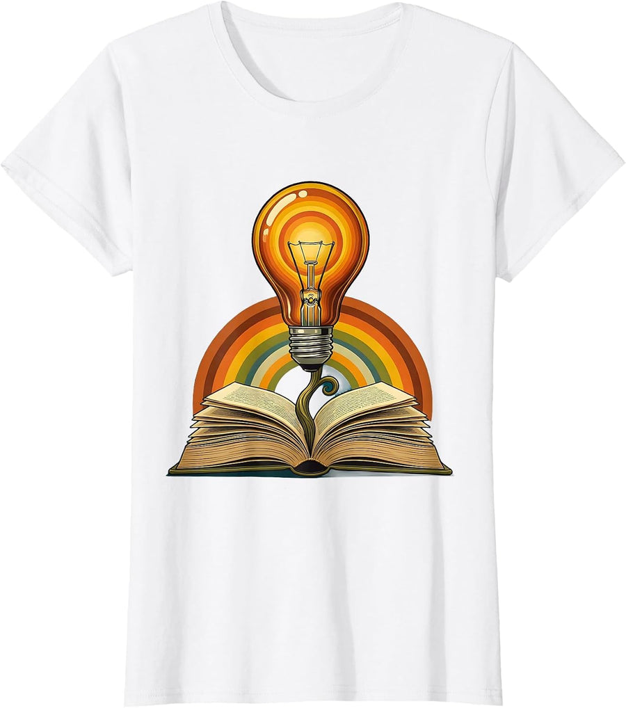 Women's Paraprofessional Lightbulb Book Graphic T-Shirt - White