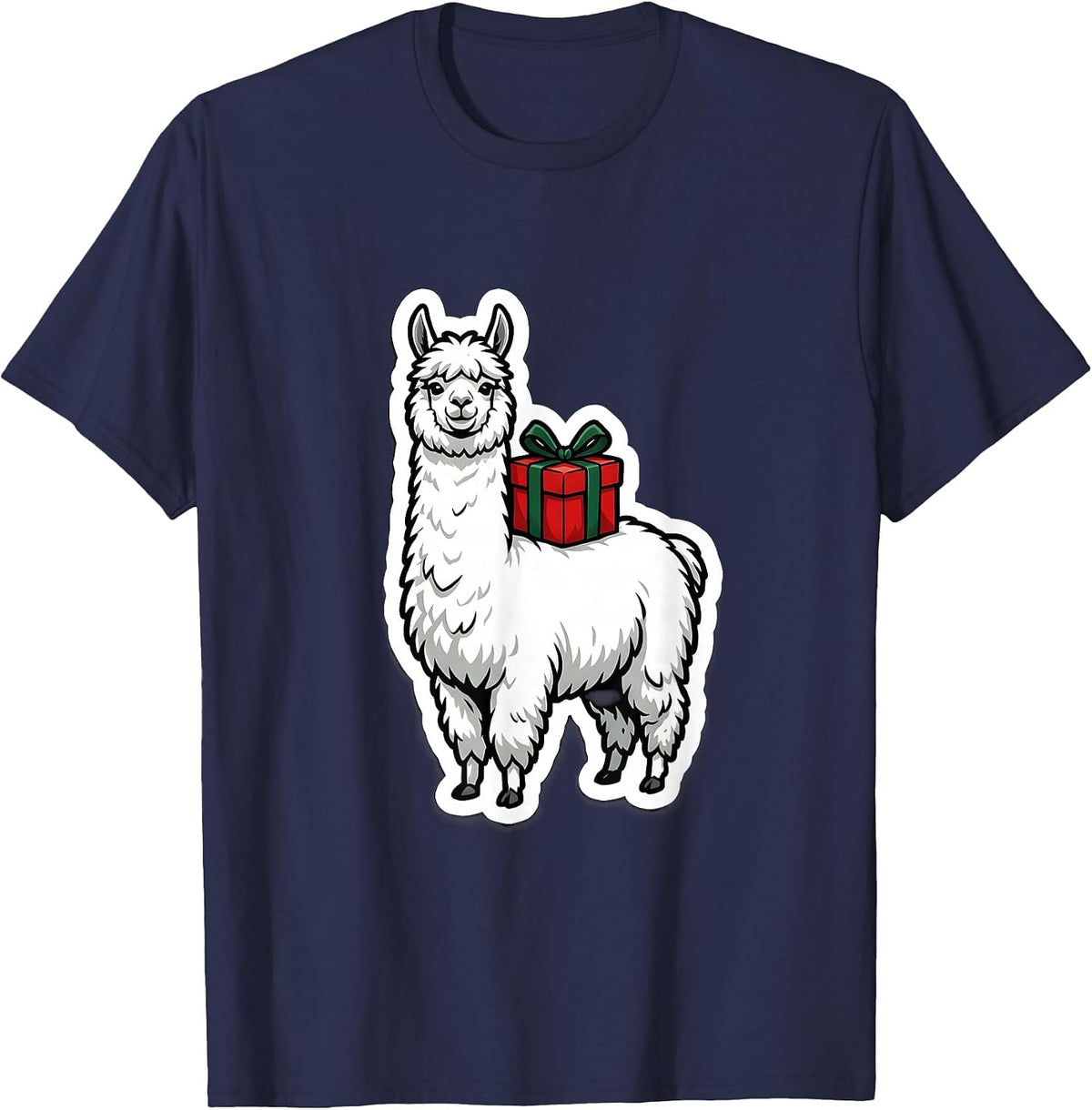Men's Cheerful Shaggy Llama Funny Christmas Animal Lover Gift T-Shirt - Navy Blue