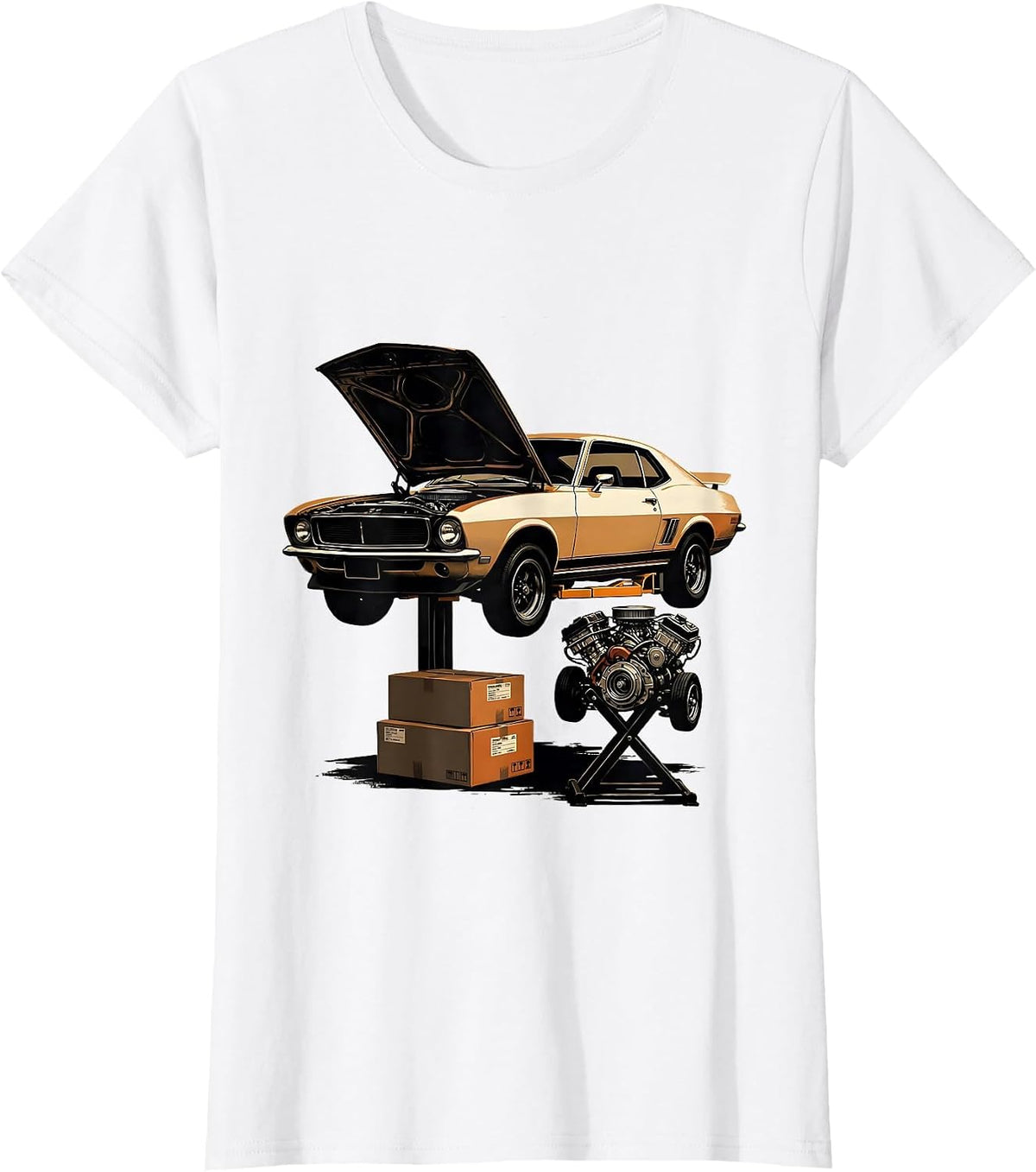 Engine Removal Car Guy Spare-Time Humor T-Shirt - White