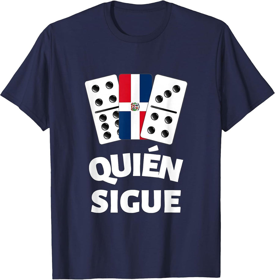 Dominican Republic Flag Dominoes Domino Train Quien Sique T-Shirt - Navy Blue