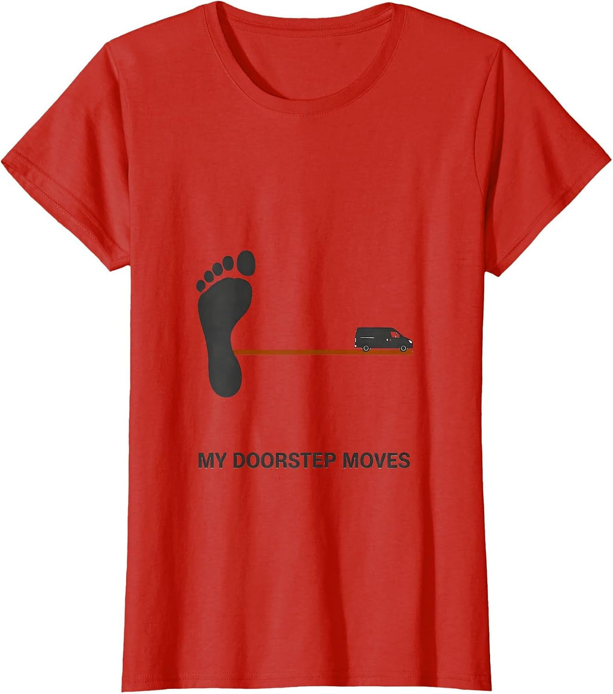 Women's My Doorstep Moves Minimalist Van Life Retro Road Trip T-Shirt - Red