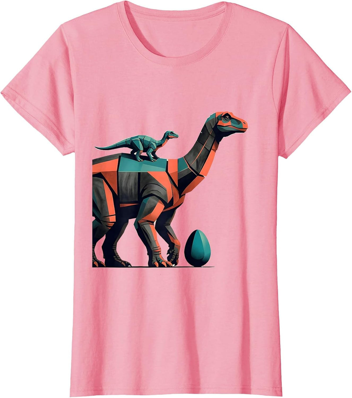 Women's Geometric Adult Hadrosaur Midcentury Modern Dinosaur Lover T-Shirt - Pink