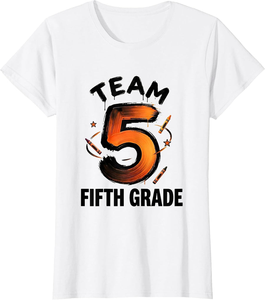 Women's Team Fifth Grade Playful Back To School Teacher Student T-Shirt - White