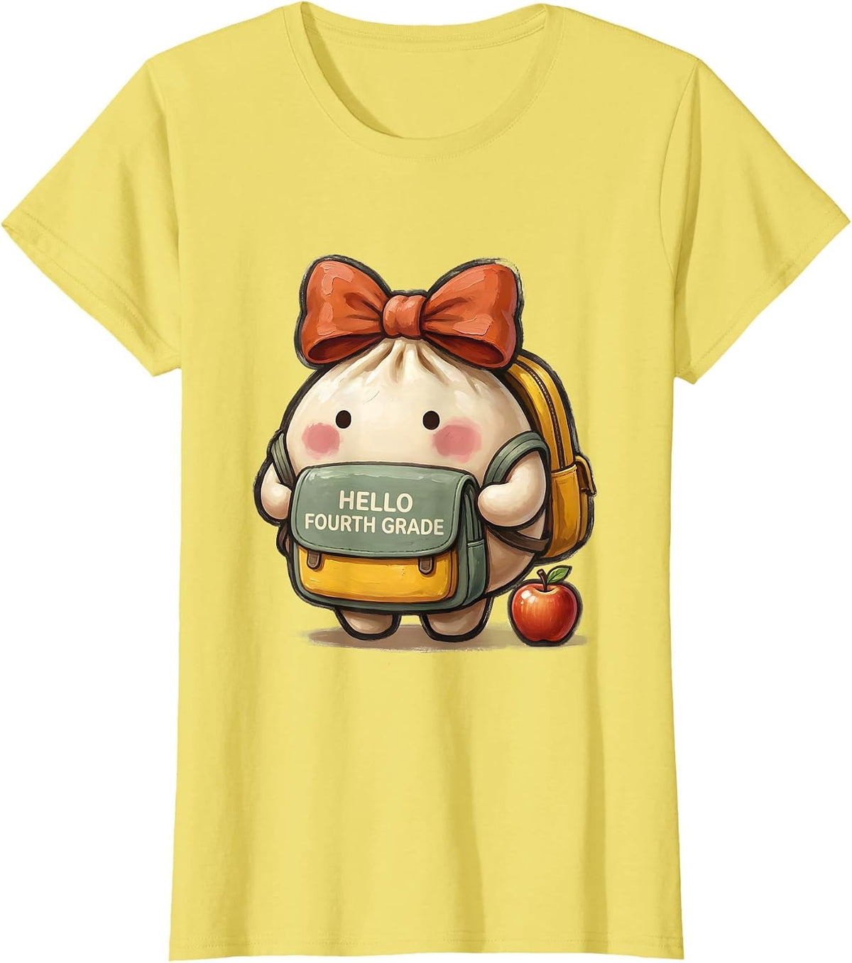 Women's Hello Fourth Grade Cute Dumpling Back to School Girl Teacher T-Shirt - Lemon Yellow