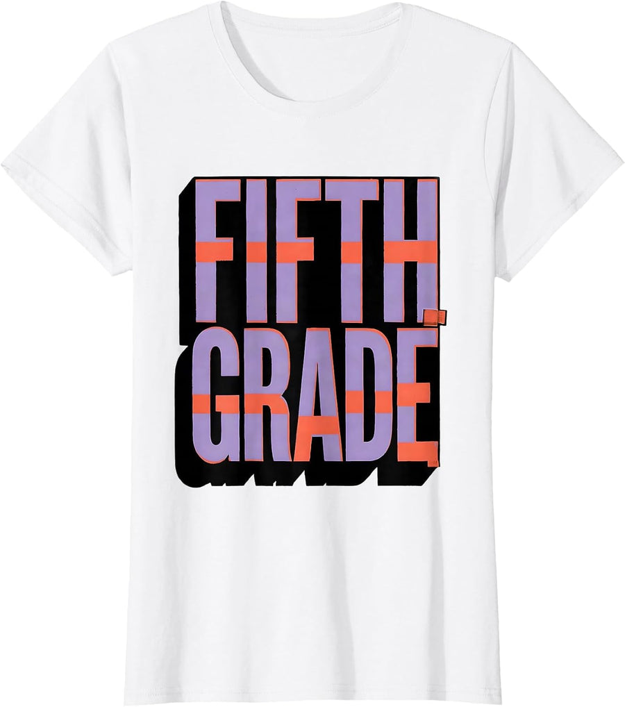 Women's Fifth Grade Teacher Blue Patchwork Back To School Girls T-Shirt - White