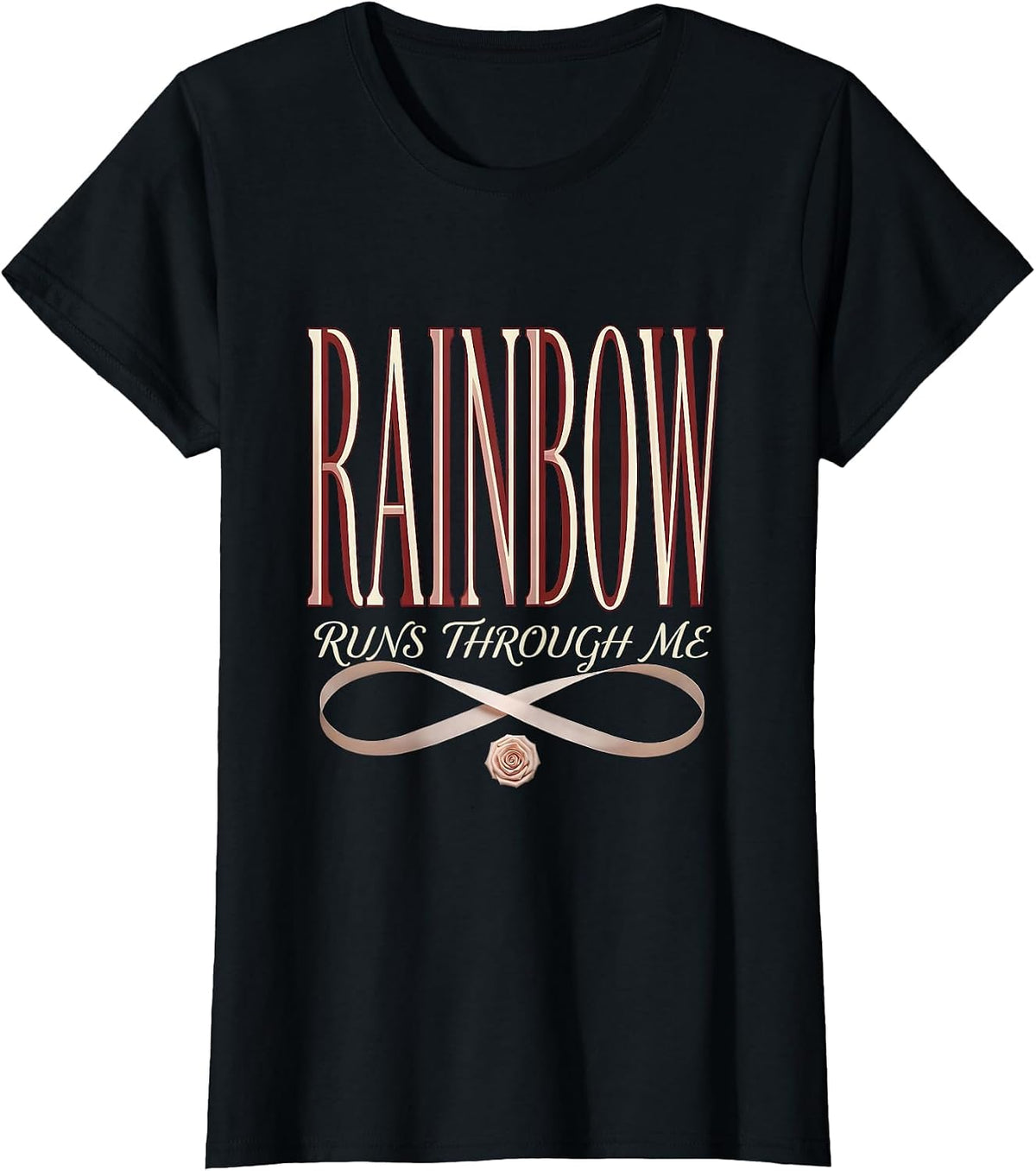 Women's Rainbow Runs Through Me Pride Graphic Design T-Shirt - Black