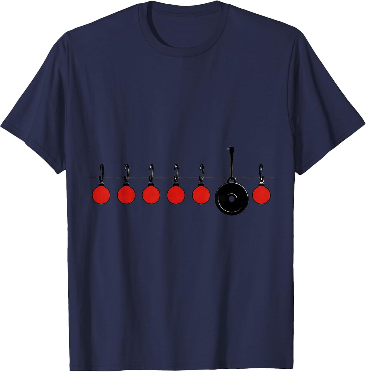 Hooks Ornament Weight Plate Minimalist Christmas Gym Workout T-Shirt - Navy Blue