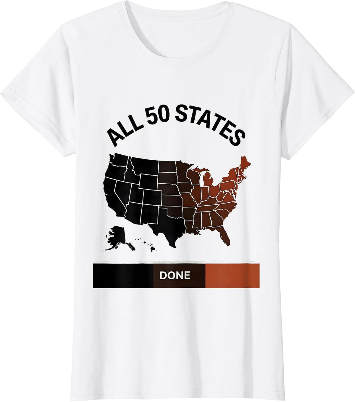All 50 States, Done USA Travel Map Road Trip Souvenir T-Shirt - White