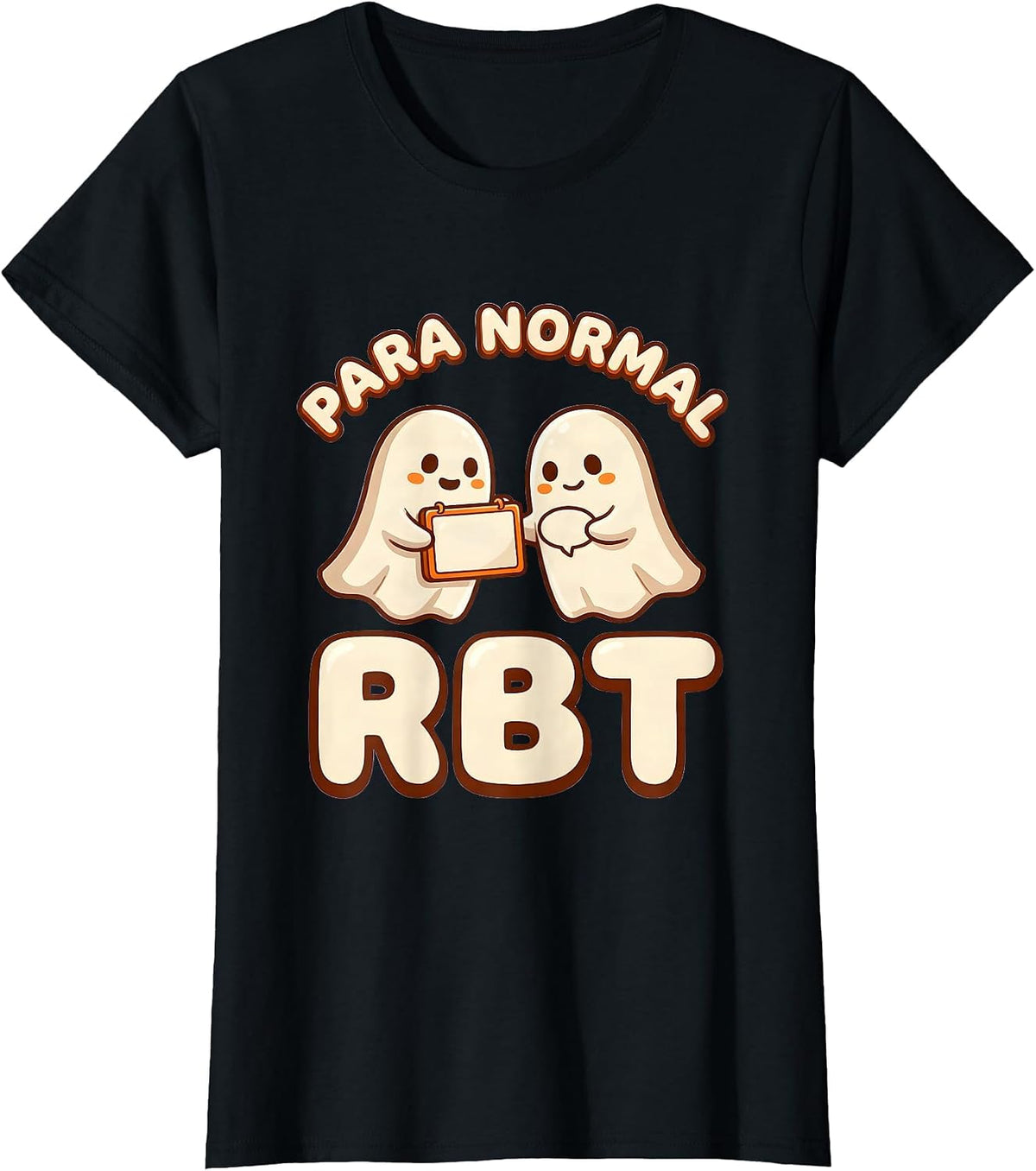 Women's Para Normal RBT Cute Kawaii Ghost Paraprofessional Halloween T-Shirt - Black