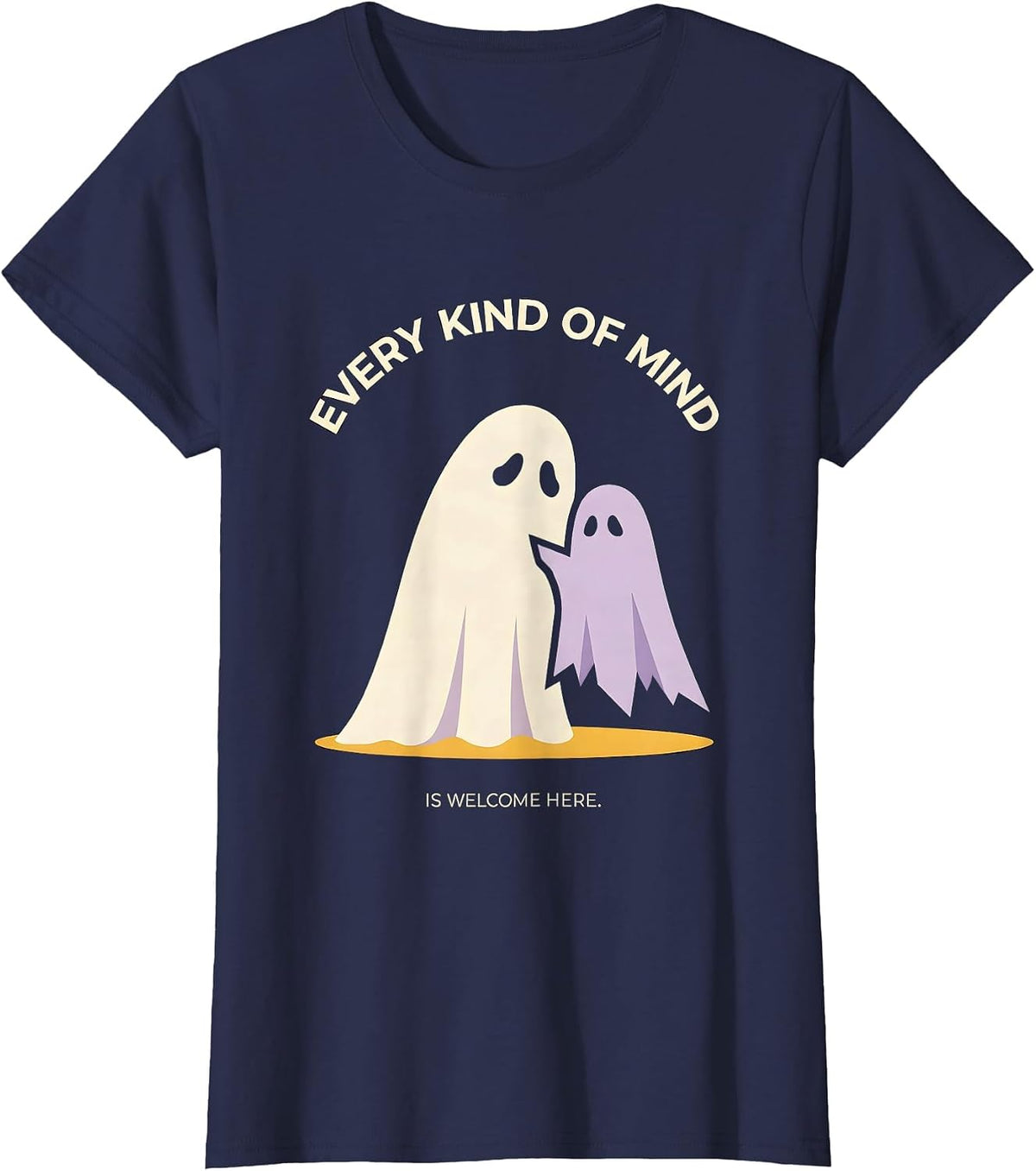 Women's Every Kind Of Mind Is Welcome Here Halloween Mental Health T-Shirt - Navy Blue