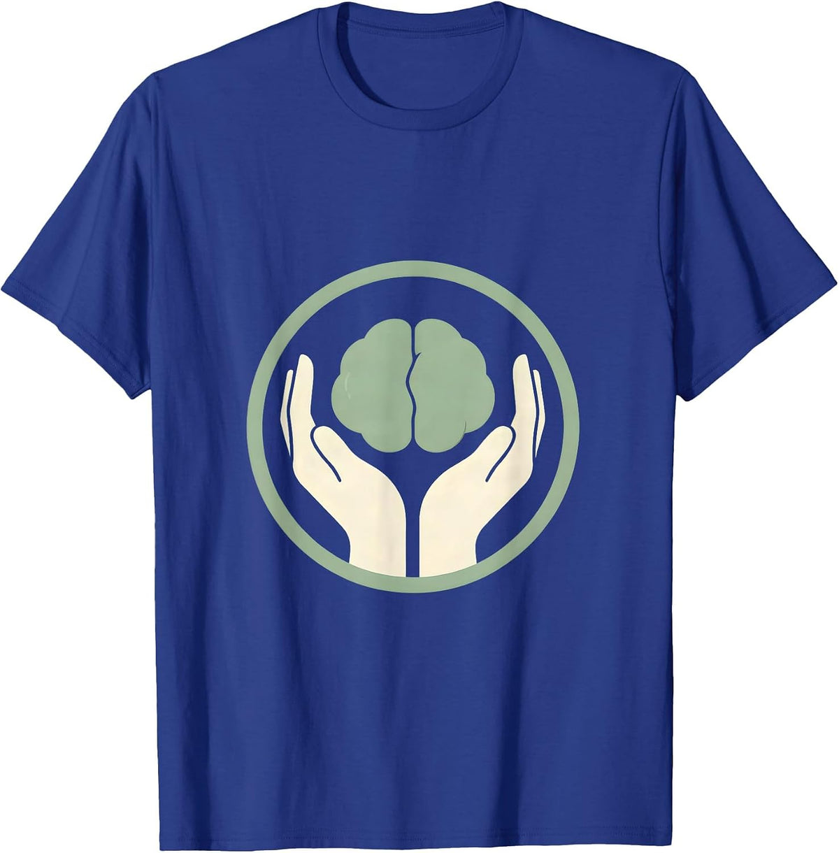 Cupped Hands Glowing Brain Mental Health Design T-Shirt - Royal Blue