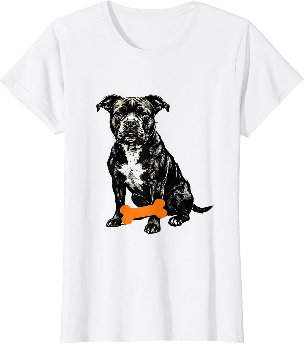 Women's Pitbull Ghost Pumpkin Linocut Dog Lover Halloween T-Shirt - White