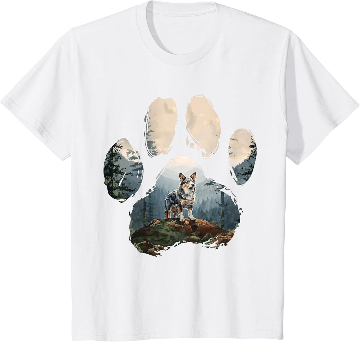 Blue Merle Corgi Mountain Paw Design Dog Mom Dad T-Shirt - White
