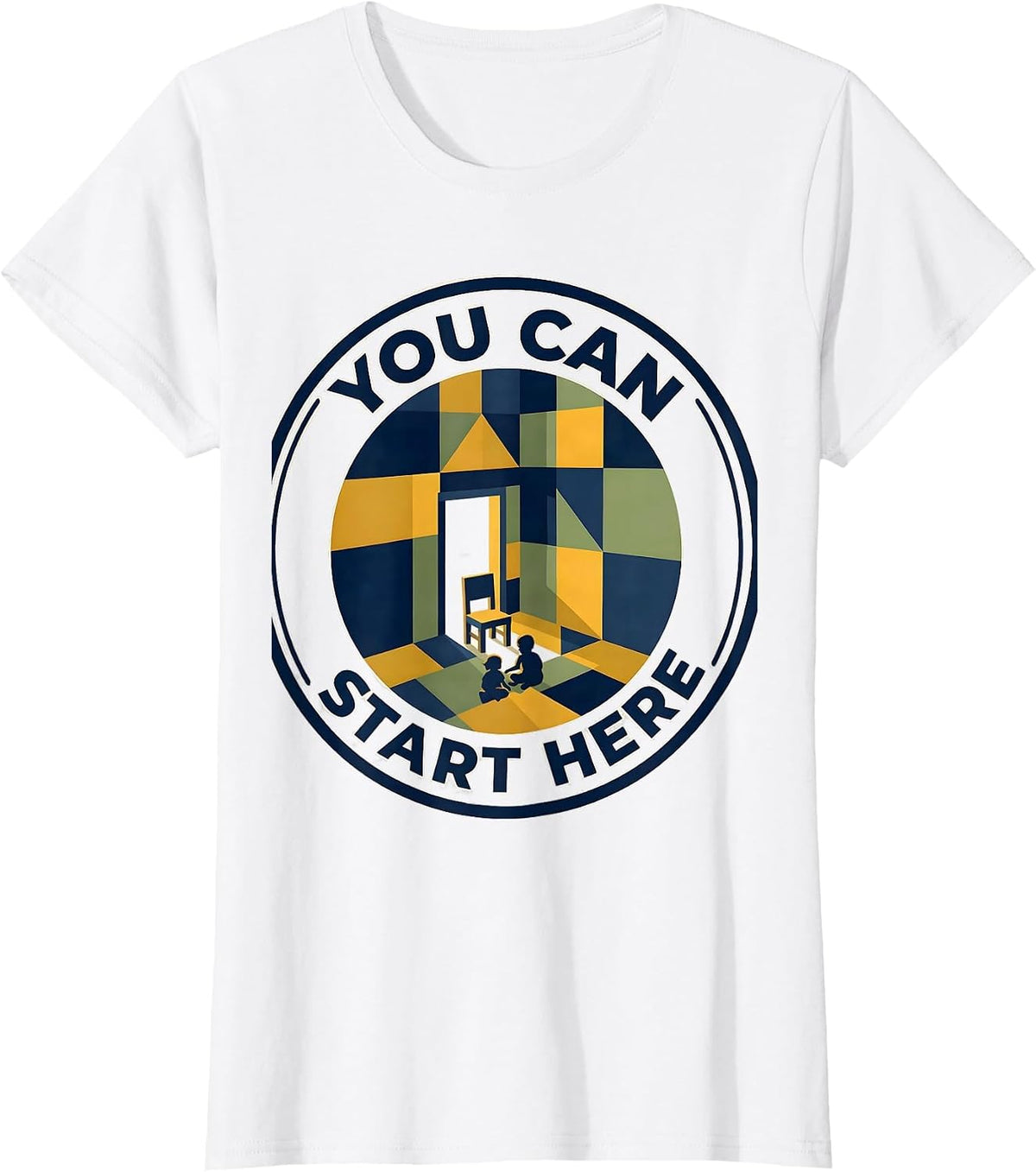 You Can Start Here Quilt Block Patchwork Counselor Mental T-Shirt - White