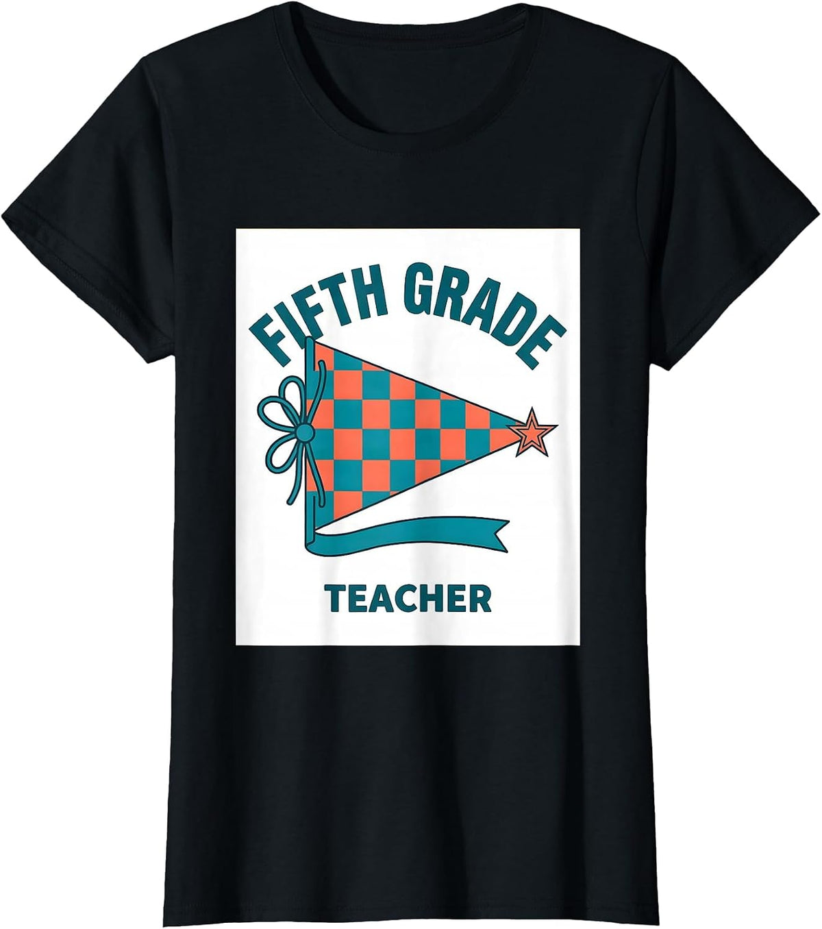Fifth Grade Teacher Flat Vector Pennant Back to School T-Shirt - Black