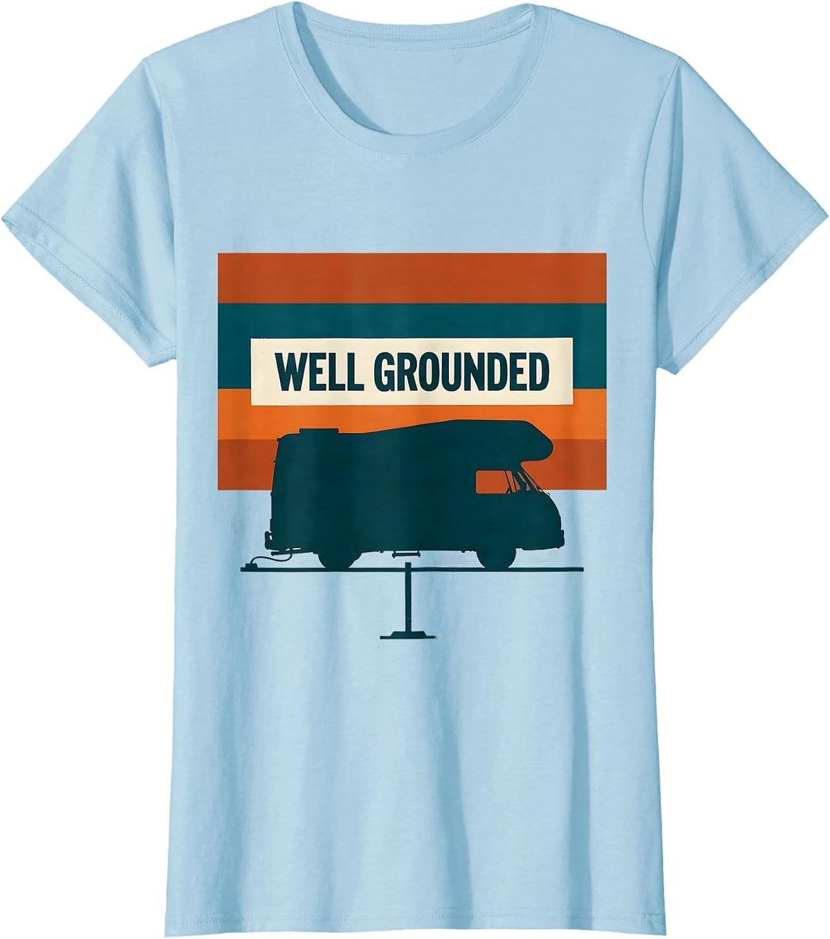 Women's Well Grounded Vintage Van Life Nomads Retro Camper Van T-Shirt - Baby Blue