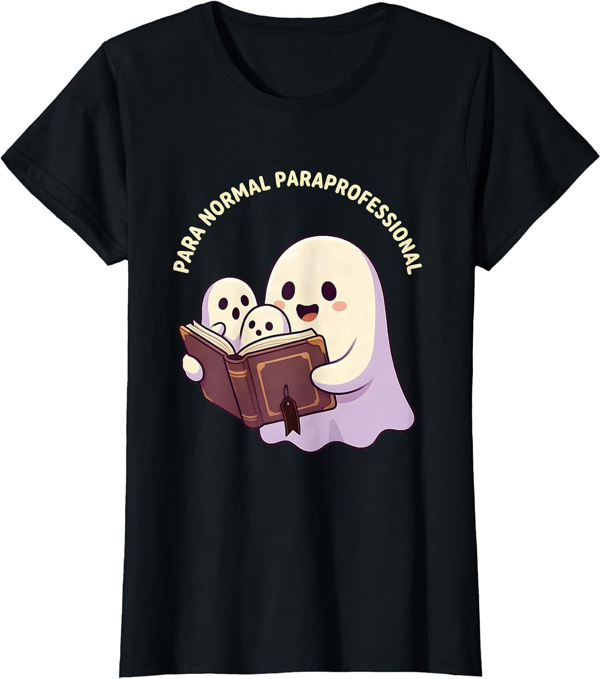 Women's Para Normal Paraprofessional Cute Kawaii Ghost Halloween T-Shirt - Black