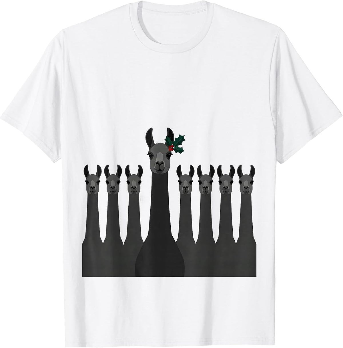 Men's Christmas Llama Alpaca Tiny Holly Sprig Minimalist T-Shirt - White
