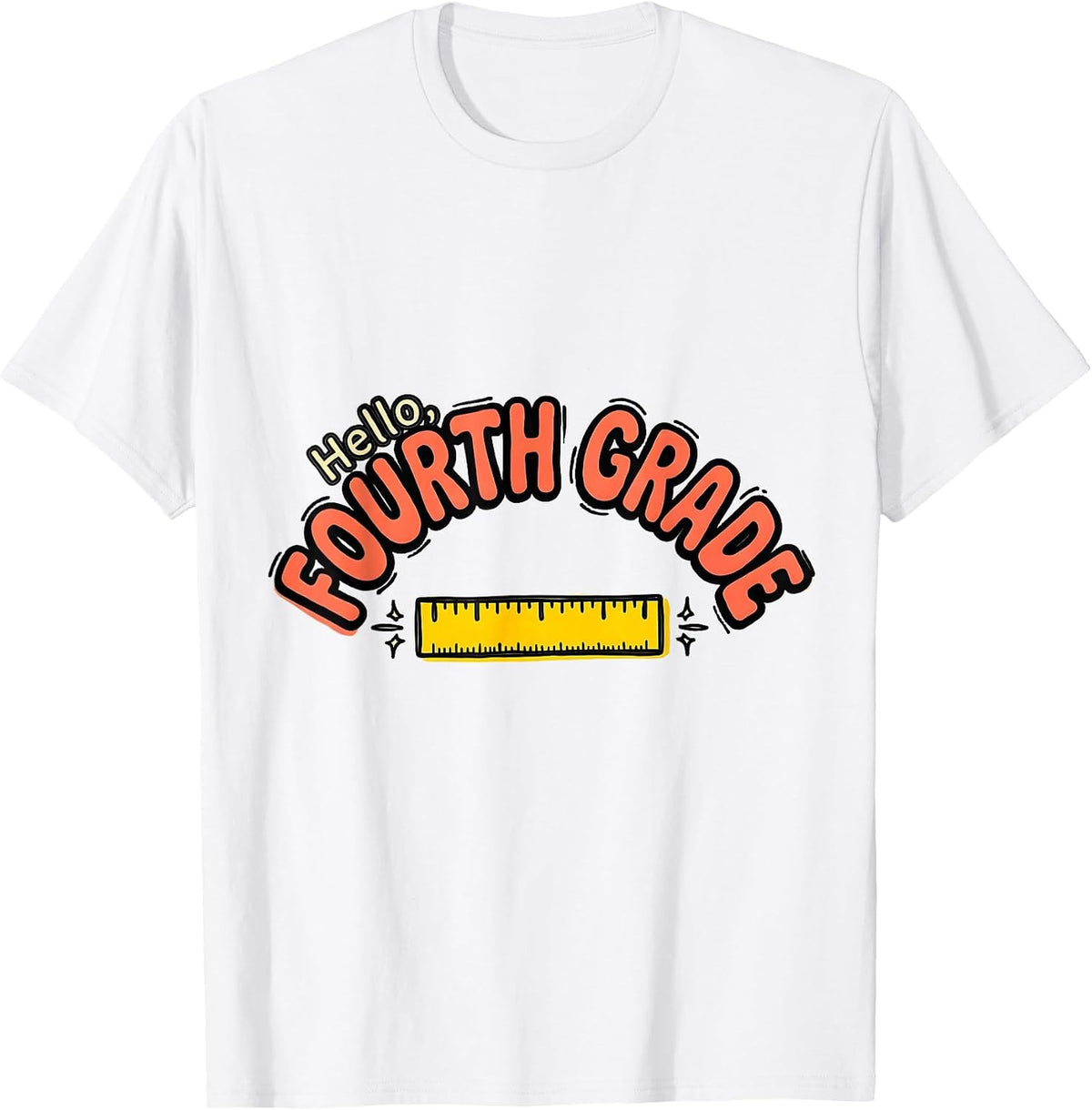 Men's Hello, Fourth Grade Playful Back To School Teacher Student T-Shirt - White