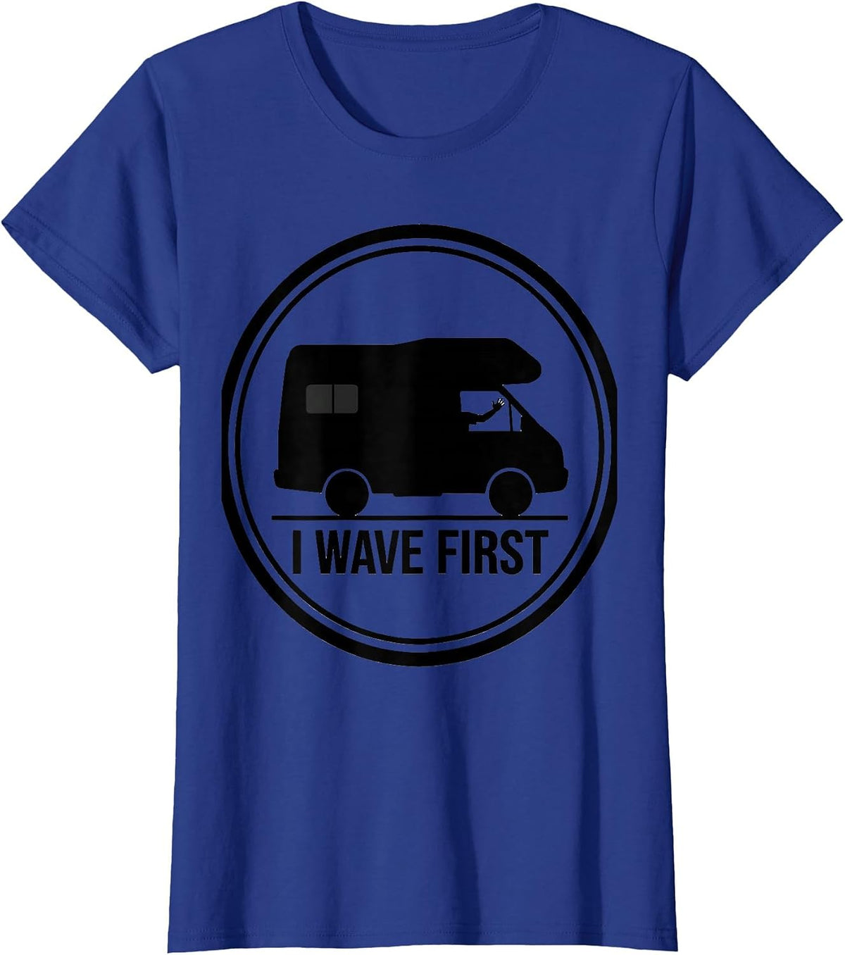 Women's I Wave First Retro Van Life Nomads Camper Van Dwellers T-Shirt - Royal Blue