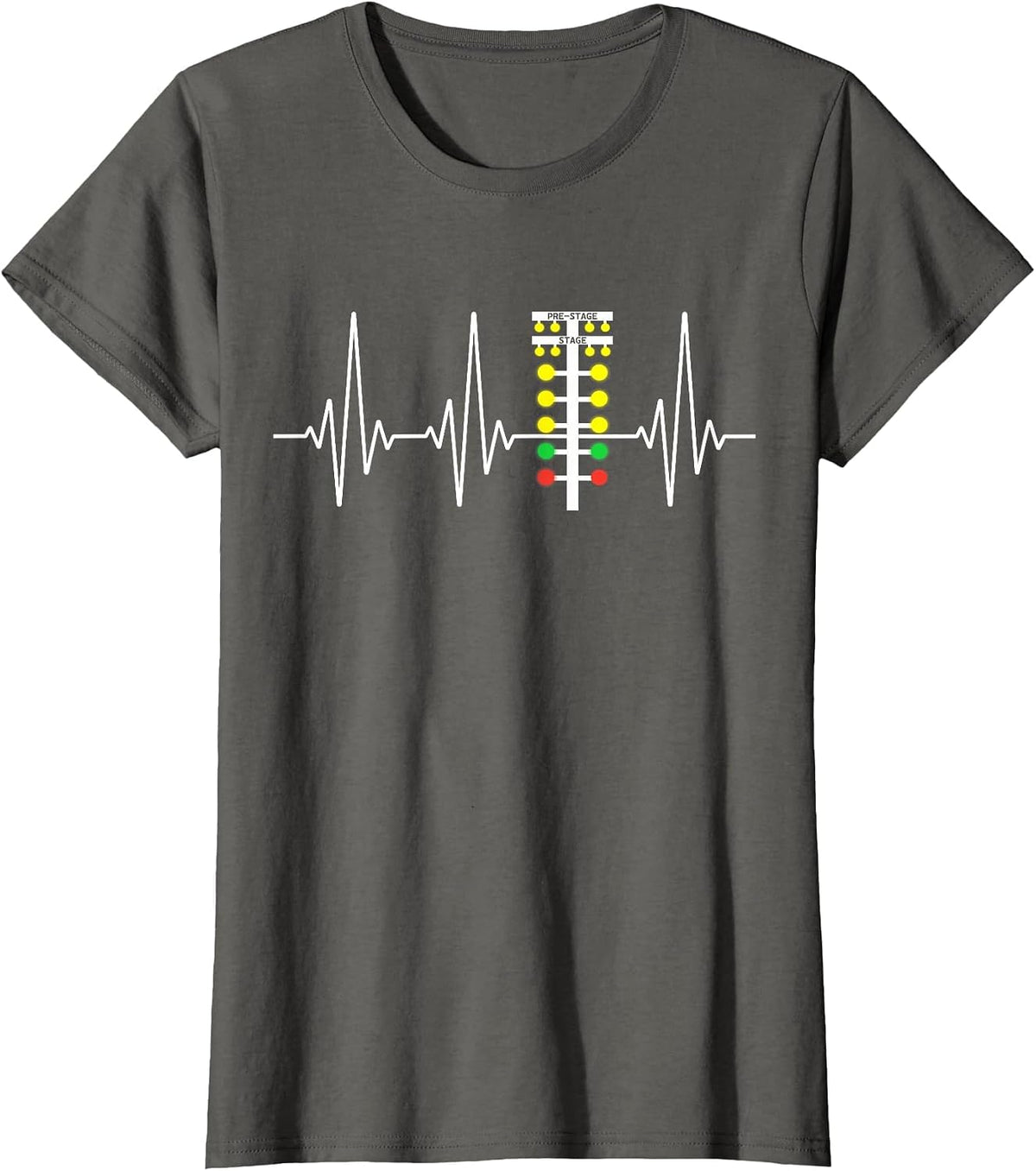 Drag Racing Heartbeat Race Track Light Tree Dragster Car Guy T-Shirt - Asphalt Grey