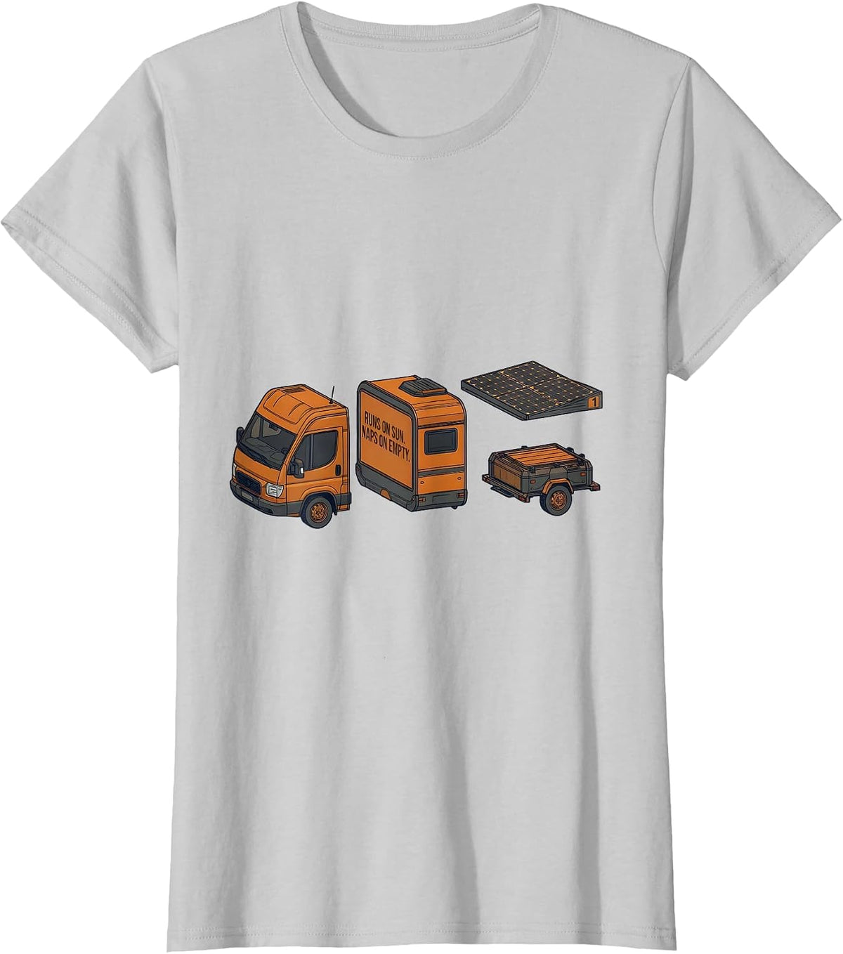 Runs On Sun Naps On Empty Retro Van Life Nomad Travel Pride T-Shirt - Silver Grey