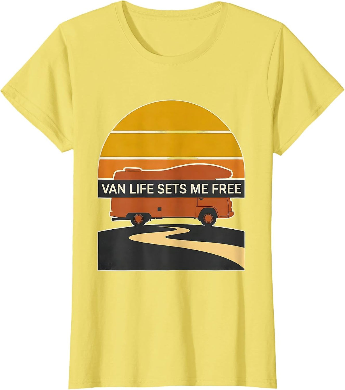 Van Life Sets Me Free Retro Vintage Van Dweller Nomad Pride T-Shirt - Lemon Yellow