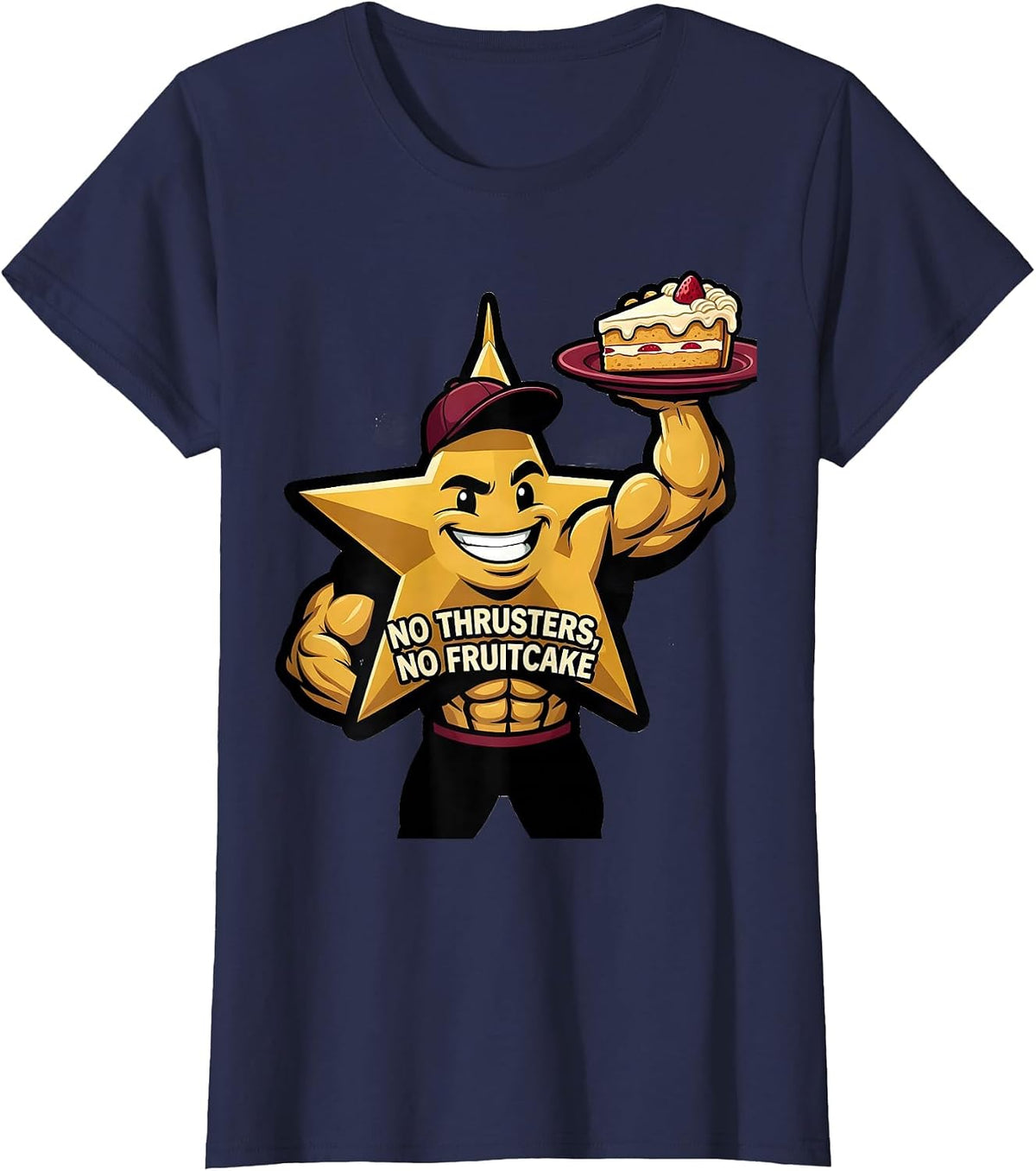 No Thrusters, No Fruitcake Funny Gym Bodybuilder Christmas T-Shirt, Women, Navy Blue, Small - As Pictured
