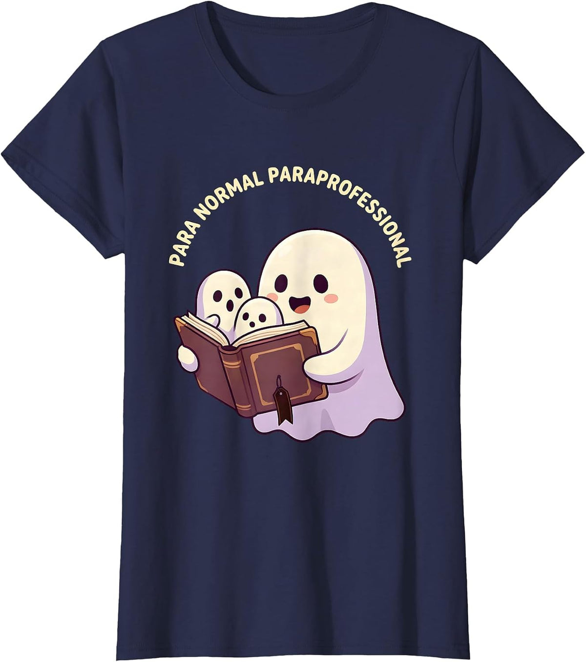 Women's Para Normal Paraprofessional Cute Kawaii Ghost Halloween T-Shirt - Navy Blue